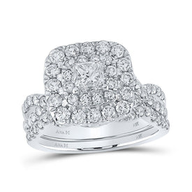 Enchanting Princess Diamond Halo Wedding Ring Set in 14kt White Gold - Splendid Jewellery