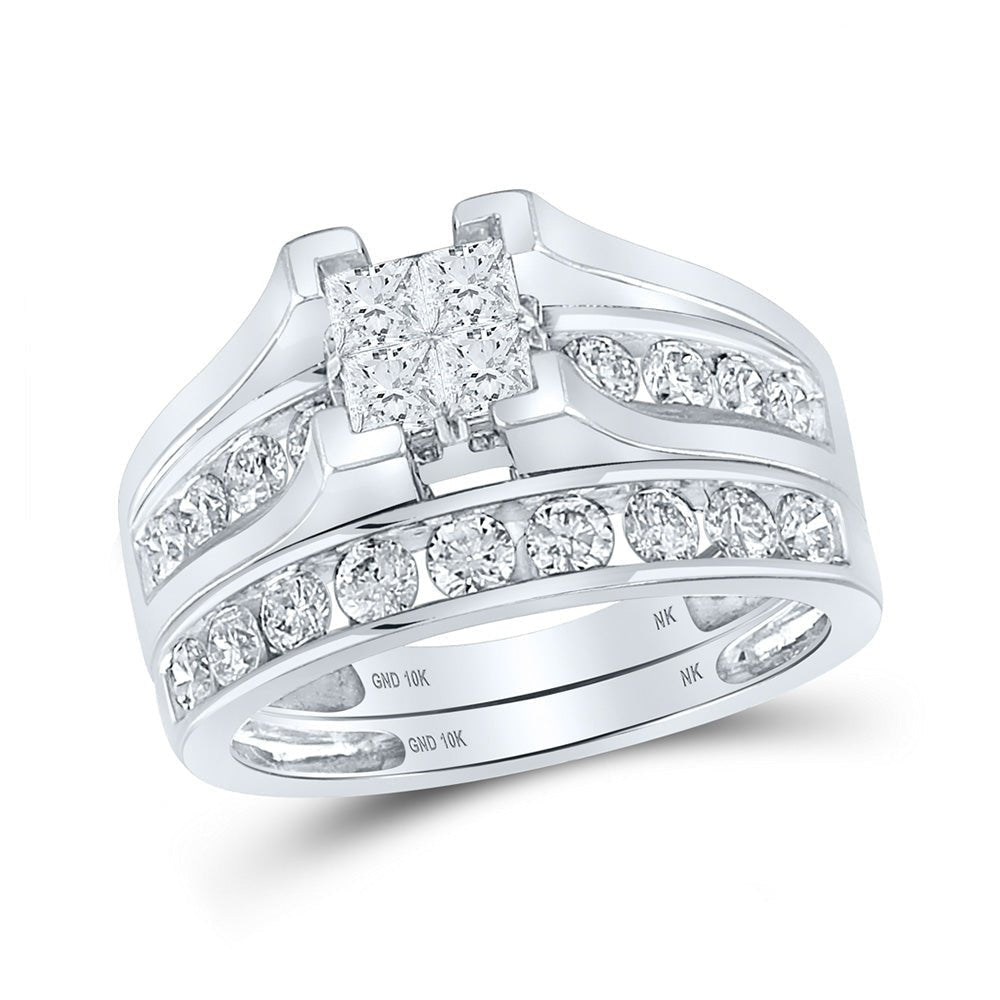 Enchanting Princess Diamond Wedding Ring Set in 10kt White Gold - Splendid Jewellery