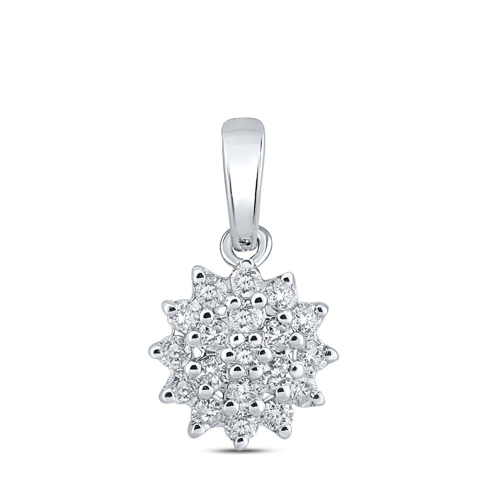 Enchanting Radiance: 10kt White Gold Womens Round Diamond Cluster Pendant 1/5 Cttw - Splendid Jewellery