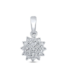 Enchanting Radiance: 10kt White Gold Womens Round Diamond Cluster Pendant 1/5 Cttw - Splendid Jewellery
