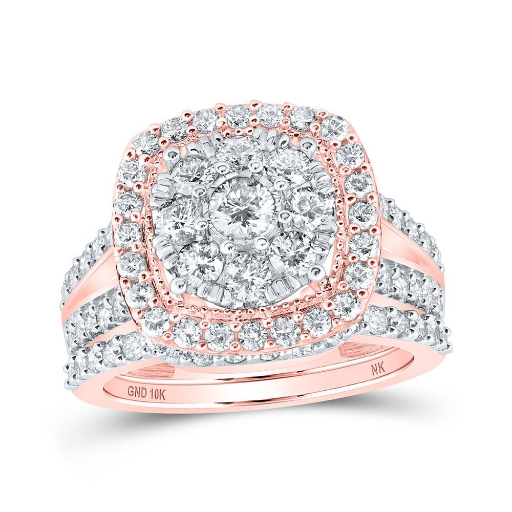 Enchanting Rose Gold Diamond Cluster Bridal Wedding Ring Set - Splendid Jewellery