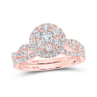 Enchanting Rose Gold Diamond Halo Bridal Wedding Ring Band Set - Splendid Jewellery