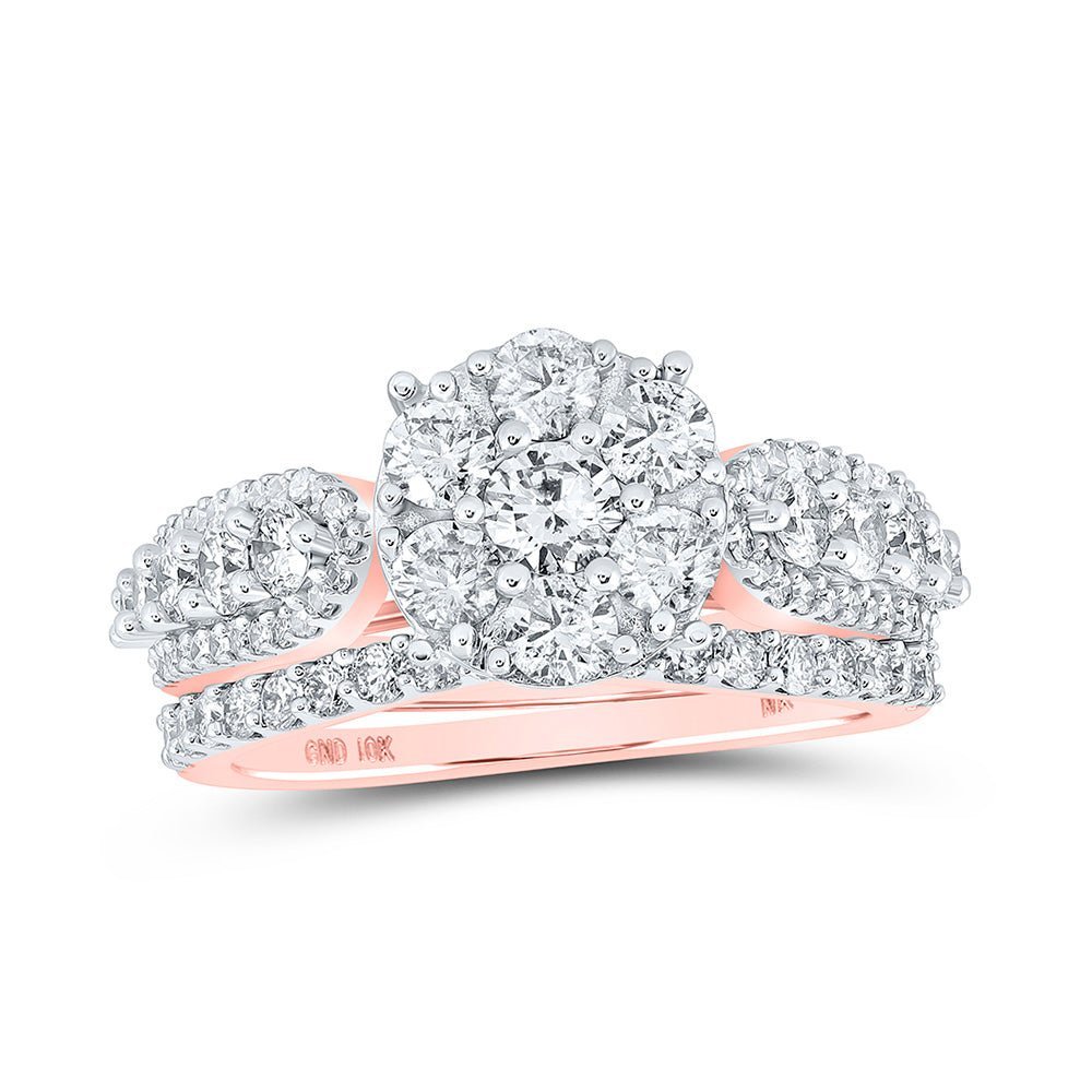 Enchanting Rose Gold Diamond Halo Bridal Wedding Ring Set - Splendid Jewellery