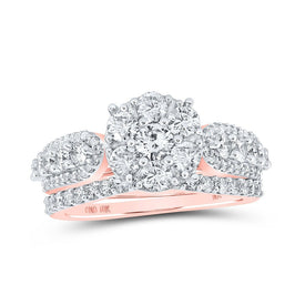 Enchanting Rose Gold Diamond Halo Bridal Wedding Ring Set - Splendid Jewellery