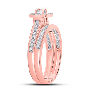 Enchanting Rose Gold Diamond Halo Wedding Ring Set - Splendid Jewellery