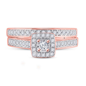 Enchanting Rose Gold Diamond Halo Wedding Ring Set - Splendid Jewellery