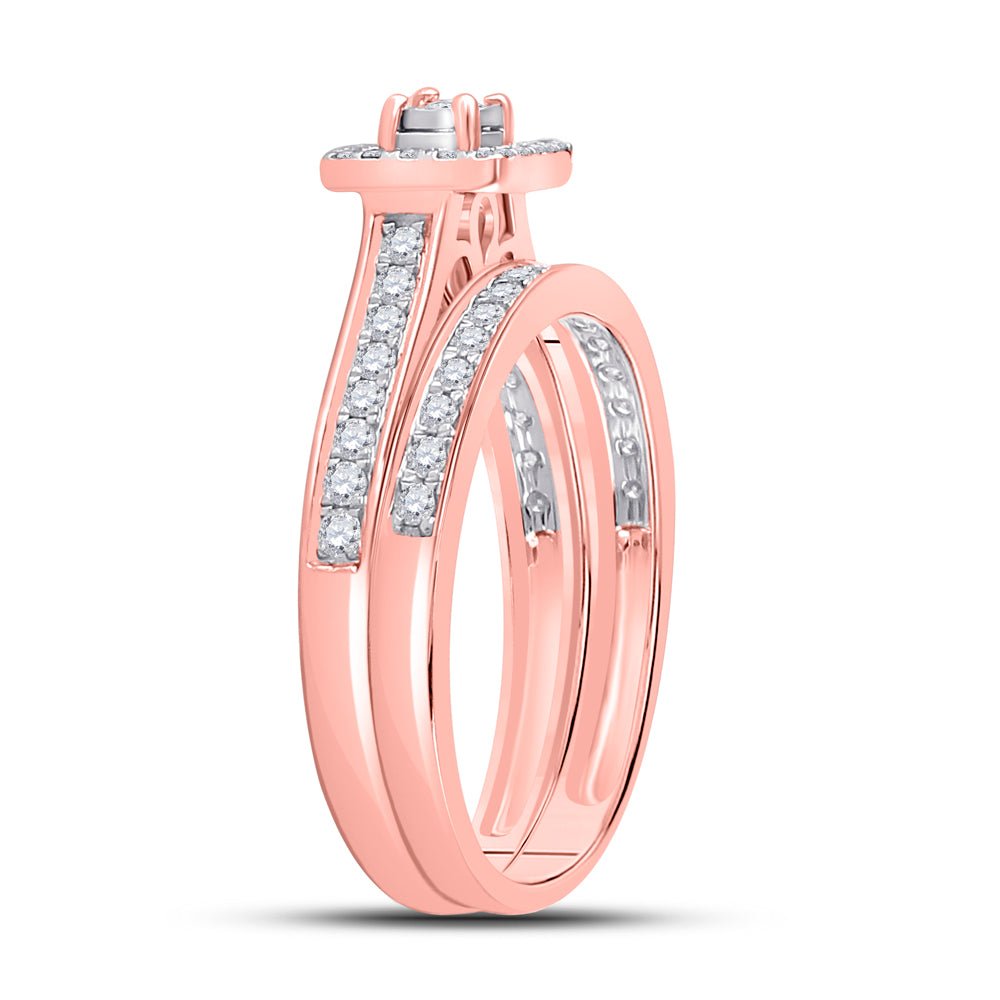 Enchanting Rose Gold Diamond Halo Wedding Ring Set - Splendid Jewellery