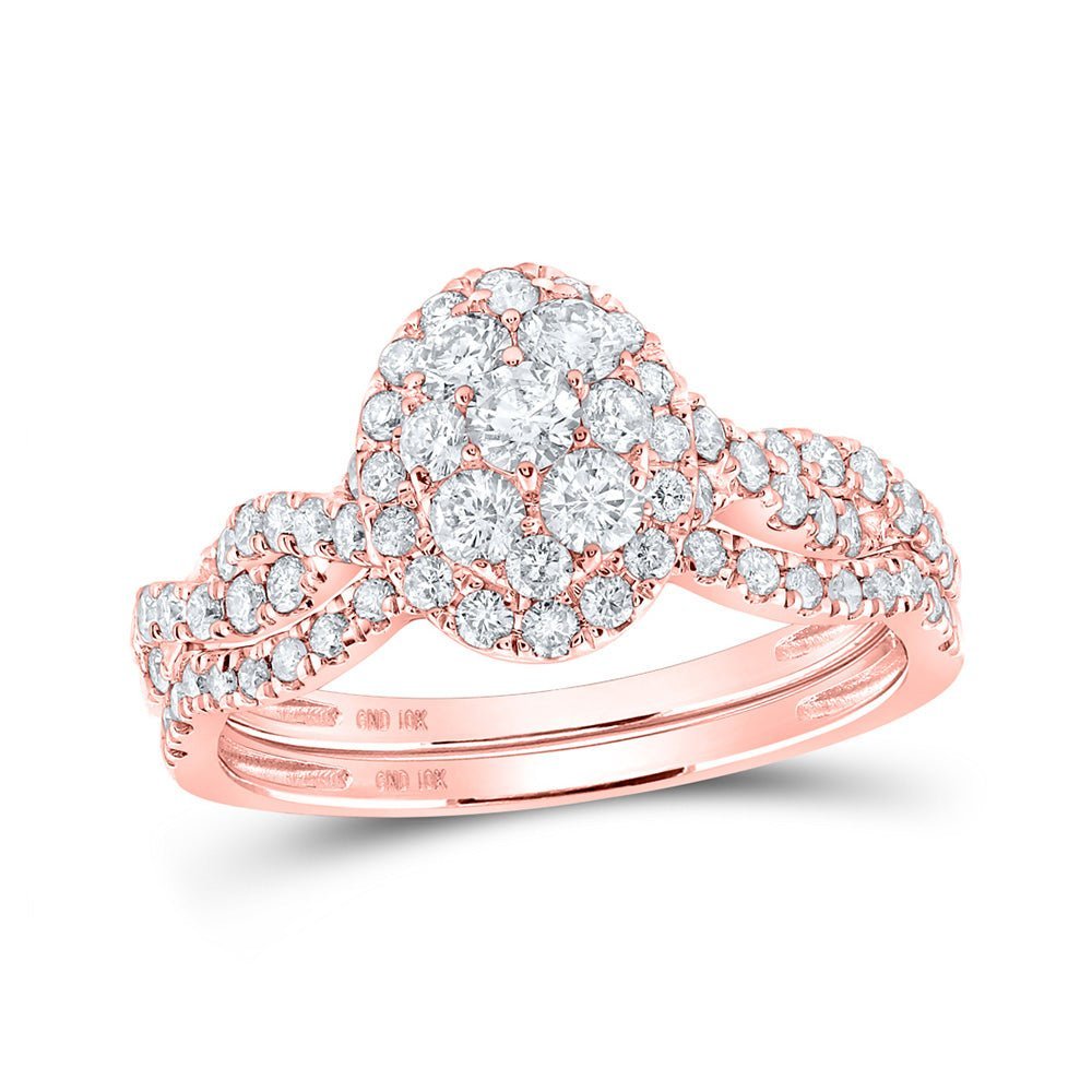 Enchanting Rose Gold Diamond Oval Bridal Wedding Ring Set - Splendid Jewellery
