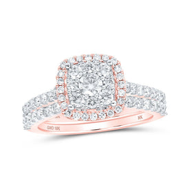 Enchanting Rose Gold Diamond Square Bridal Wedding Ring Set - Splendid Jewellery