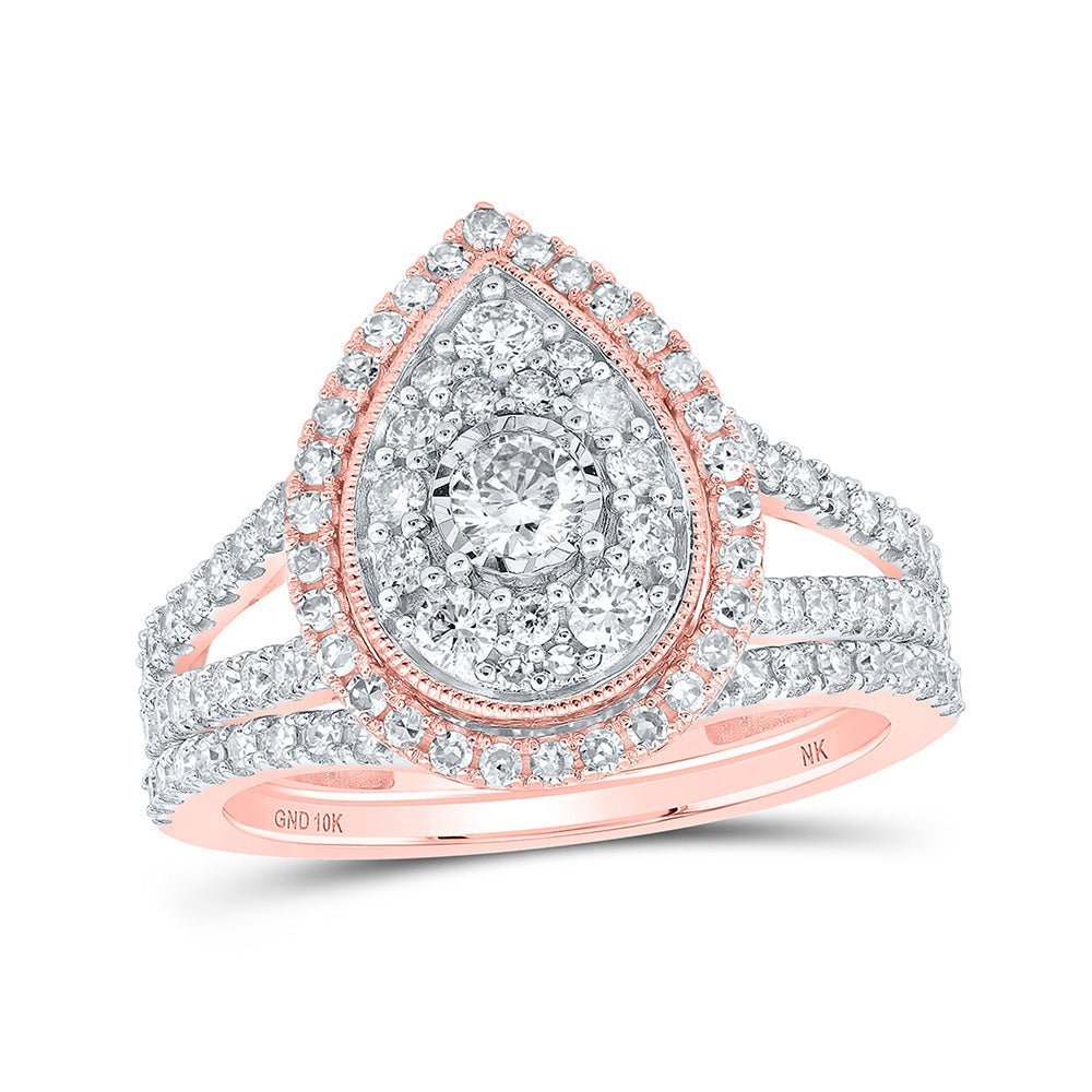 Enchanting Rose Gold Diamond Teardrop Bridal Wedding Ring Set - Splendid Jewellery