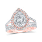 Enchanting Rose Gold Diamond Teardrop Bridal Wedding Ring Set - Splendid Jewellery