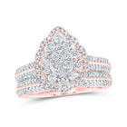 Enchanting Rose Gold Diamond Teardrop Bridal Wedding Ring Set - Splendid Jewellery