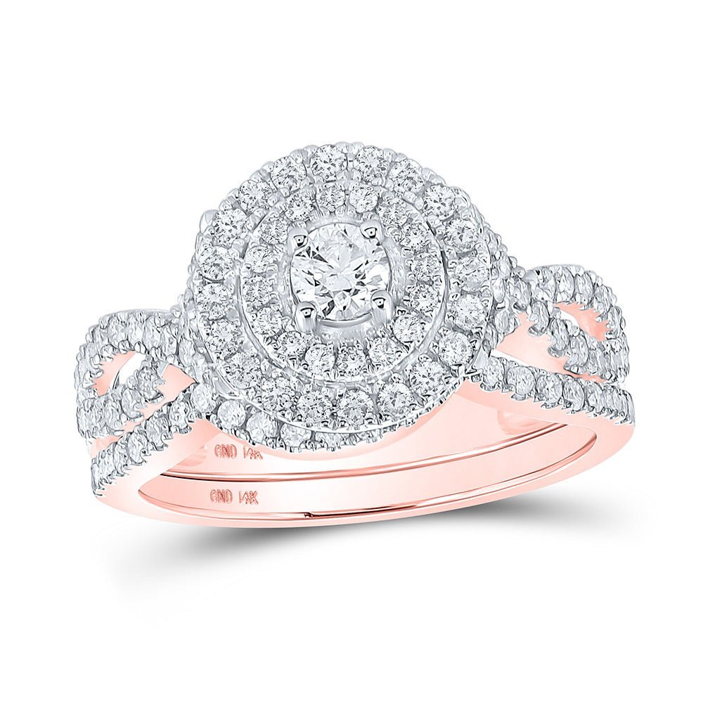 Enchanting Rose Gold Double Halo Diamond Wedding Ring Set - Splendid Jewellery