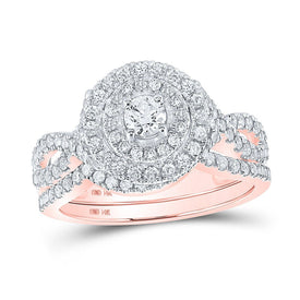 Enchanting Rose Gold Double Halo Diamond Wedding Ring Set - Splendid Jewellery