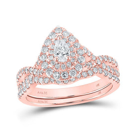 Enchanting Rose Gold Halo Pear Diamond Wedding Ring Set - Splendid Jewellery