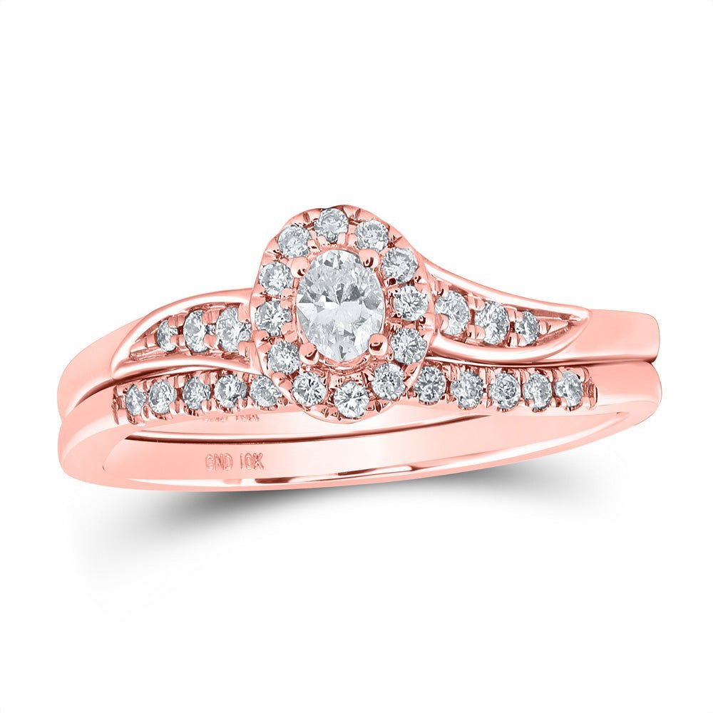 Enchanting Rose Gold Oval Diamond Halo Bridal Wedding Ring Set - Splendid Jewellery