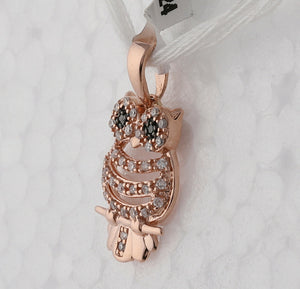 Enchanting Rose Gold Owl Pendant with Black Diamond Accents - Splendid Jewellery