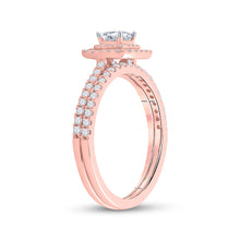 Load image into Gallery viewer, Enchanting Rose Gold Princess Diamond Bridal Wedding Ring Band Set Side View from Splendid Jewellery