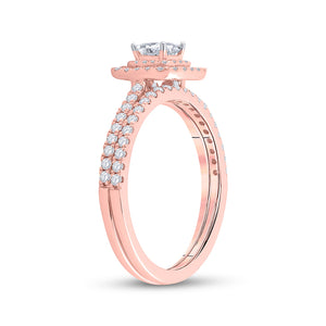 Enchanting Rose Gold Princess Diamond Bridal Wedding Ring Band Set - Splendid Jewellery