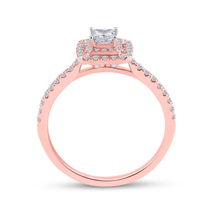 Enchanting Rose Gold Princess Diamond Bridal Wedding Ring Band Set - Splendid Jewellery