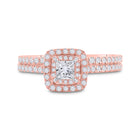 Enchanting Rose Gold Princess Diamond Bridal Wedding Ring Band Set Front View from Splendid Jewellery