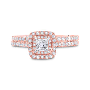 Enchanting Rose Gold Princess Diamond Bridal Wedding Ring Band Set - Splendid Jewellery