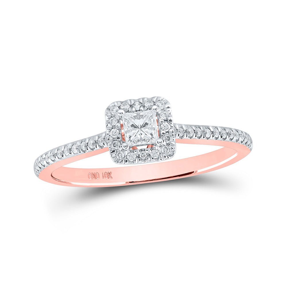 Enchanting Rose Gold Princess Diamond Halo Bridal Wedding Engagement Ring - Splendid Jewellery