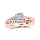 Enchanting Rose Gold Princess Diamond Halo Bridal Wedding Ring Set - Splendid Jewellery