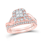 Enchanting Rose Gold Princess Diamond Halo Wedding Ring Set - Splendid Jewellery