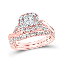 Enchanting Rose Gold Princess Diamond Halo Wedding Ring Set - Splendid Jewellery