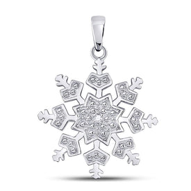 Enchanting Snowflake Diamond Pendant - Sterling Silver Womens Round Diamond Snowflake Fashion Pendant - Splendid Jewellery
