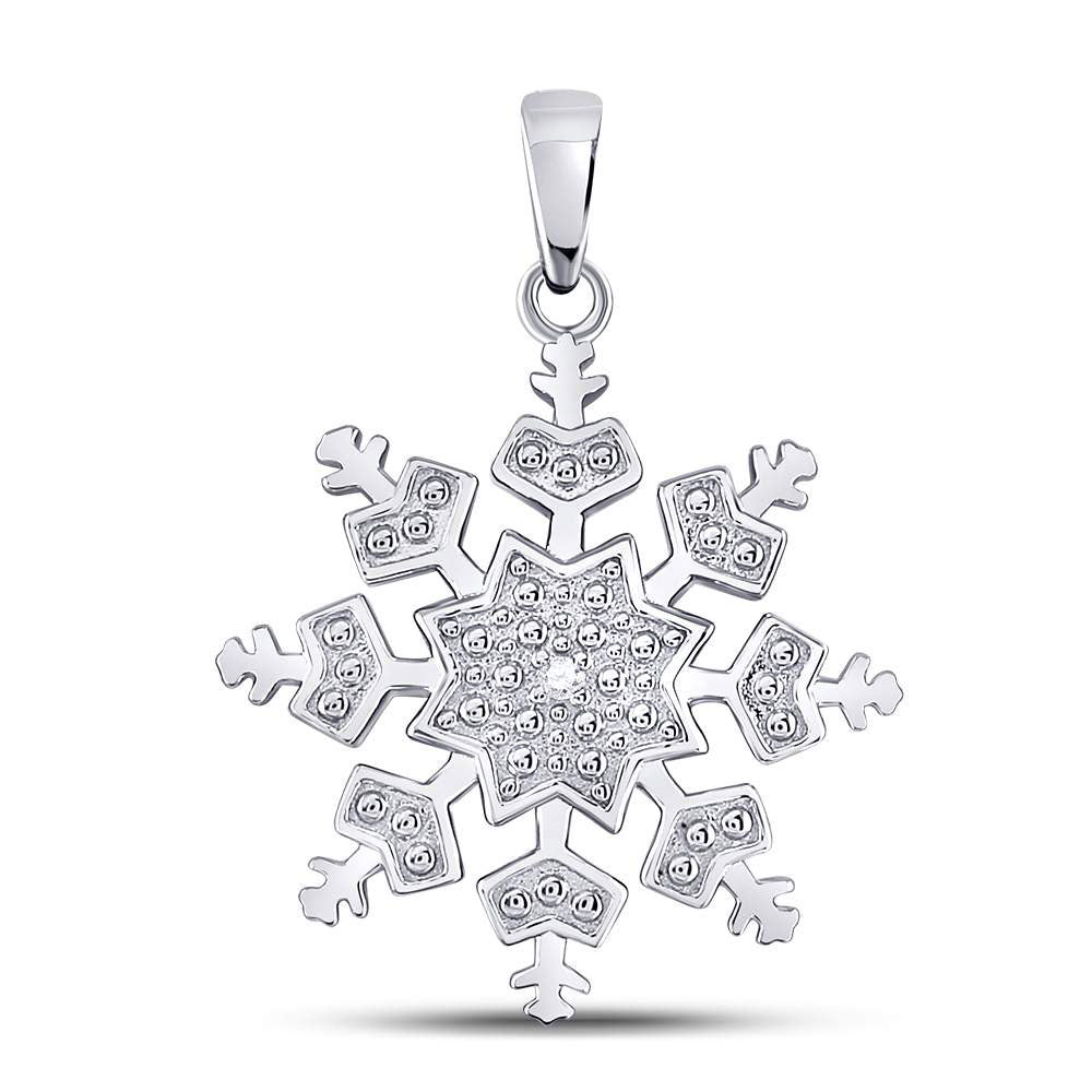 Enchanting Snowflake Diamond Pendant - Sterling Silver Womens Round Diamond Snowflake Fashion Pendant - Splendid Jewellery