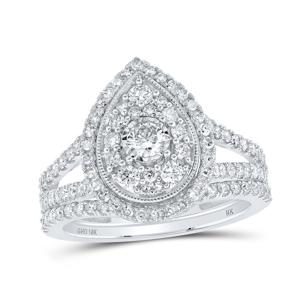 Enchanting Teardrop Diamond Bridal Wedding Ring Set in 10kt White Gold - Splendid Jewellery