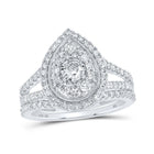 Enchanting Teardrop Diamond Bridal Wedding Ring Set in 10kt White Gold - Splendid Jewellery