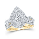 Enchanting Tears of Love | 10kt Yellow Gold Round Diamond Teardrop Bridal Wedding Ring Band Set 2 Cttw - Splendid Jewellery