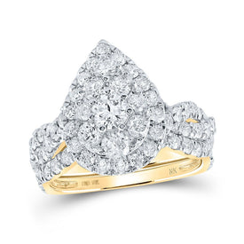 Enchanting Tears of Love | 10kt Yellow Gold Round Diamond Teardrop Bridal Wedding Ring Band Set 2 Cttw - Splendid Jewellery