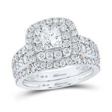 Load image into Gallery viewer, Enchanting Two - Tone Gold Princess Diamond Halo Bridal Wedding Ring Set with Sapphire Accent - Splendid Jewellery