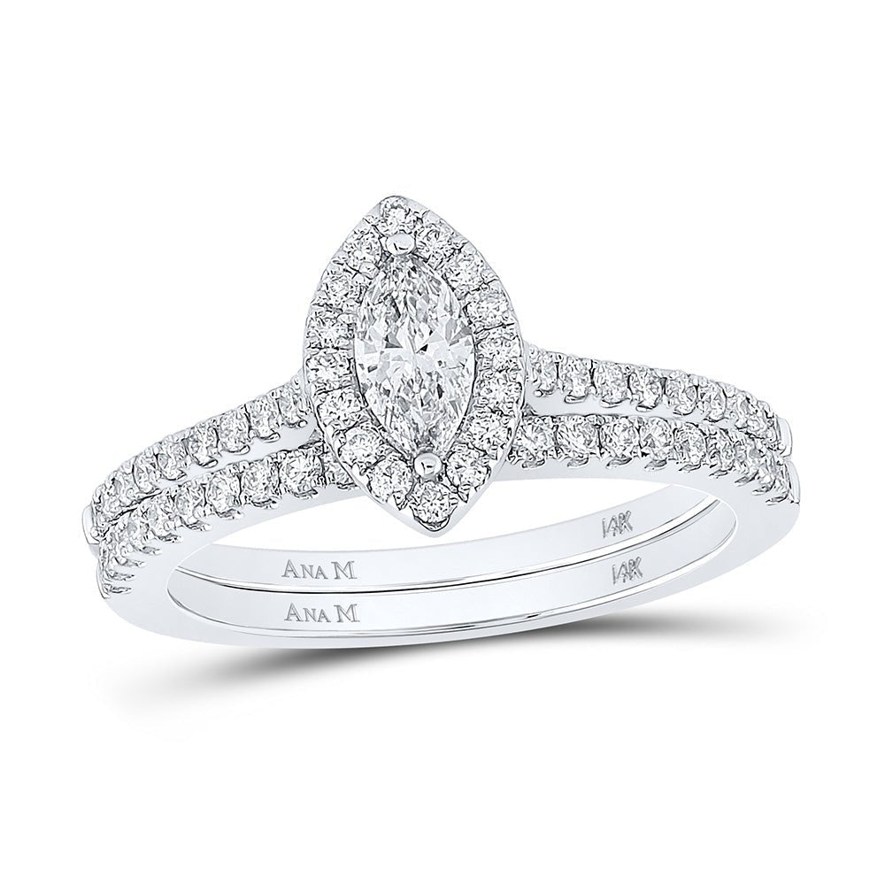 Enchanting White Gold Marquise Diamond Halo Bridal Wedding Ring Set - Splendid Jewellery
