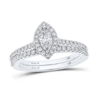 Enchanting White Gold Marquise Diamond Halo Bridal Wedding Ring Set - Splendid Jewellery