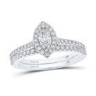 Enchanting White Gold Marquise Diamond Halo Bridal Wedding Ring Set - Splendid Jewellery