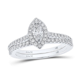 Enchanting White Gold Marquise Diamond Halo Bridal Wedding Ring Set - Splendid Jewellery