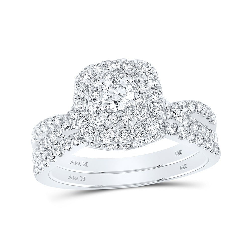 Eternal Blue Sapphire Diamond Halo Bridal Wedding Ring Set - Splendid Jewellery
