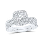 Eternal Blue Sapphire Diamond Halo Bridal Wedding Ring Set - Splendid Jewellery