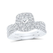 Load image into Gallery viewer, Eternal Blue Sapphire Diamond Halo Bridal Wedding Ring Set - Splendid Jewellery