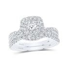 Eternal Blue Sapphire Diamond Halo Bridal Wedding Ring Set - Splendid Jewellery