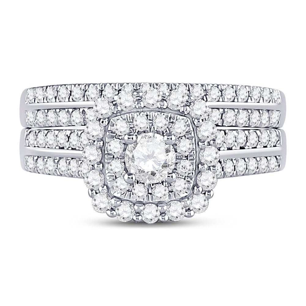 Eternal Brilliance 1 Carat Diamond Halo Bridal Wedding Ring Band Set - Splendid Jewellery
