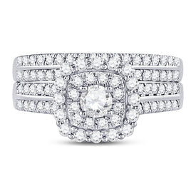 Eternal Brilliance 1 Carat Diamond Halo Bridal Wedding Ring Band Set - Splendid Jewellery