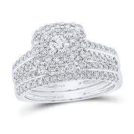 Eternal Brilliance 1 Carat Diamond Halo Bridal Wedding Ring Band Set - Top View