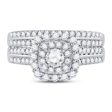 Load image into Gallery viewer, Eternal Brilliance 1 Carat Diamond Halo Bridal Wedding Ring Band Set - Front View