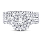 Eternal Brilliance 1 Carat Diamond Halo Bridal Wedding Ring Band Set - Front View
